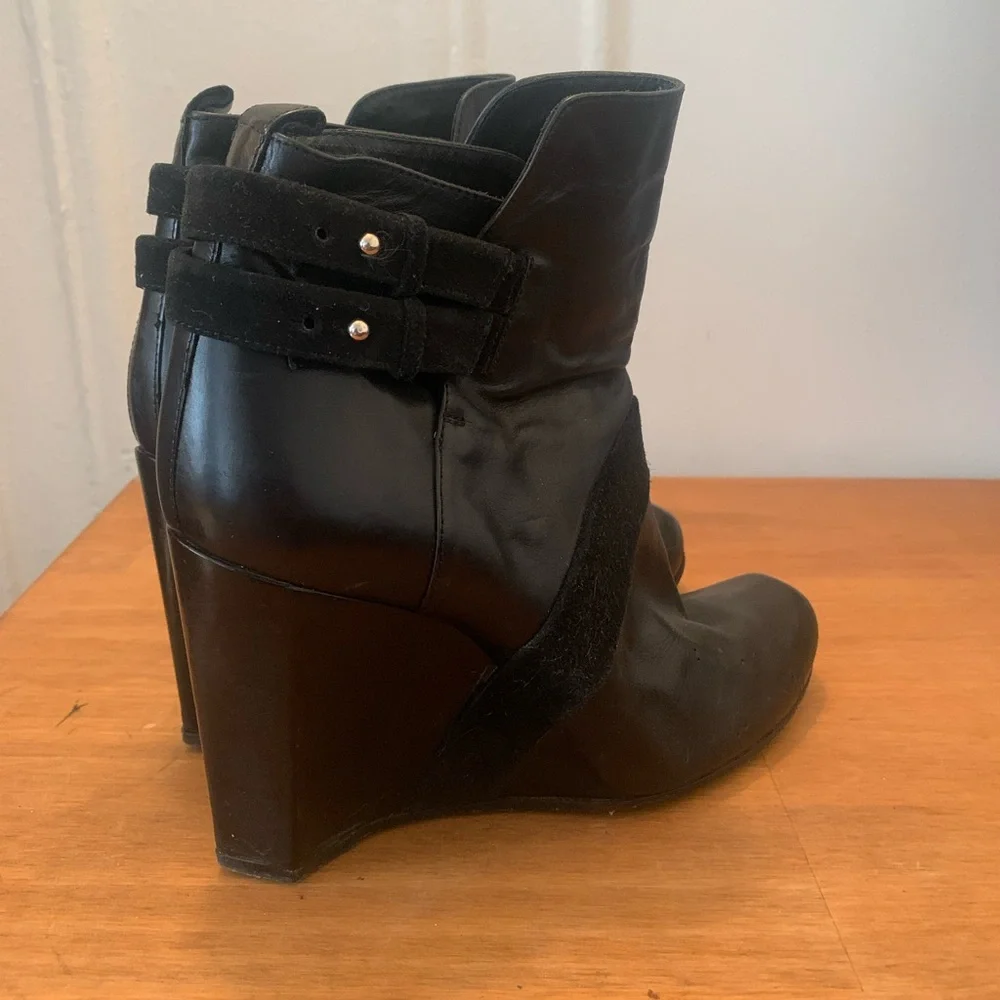 Costume National Women’s Black Wedge Boots with Velvet Accent and Straps - 38 - Picture 3 of 5